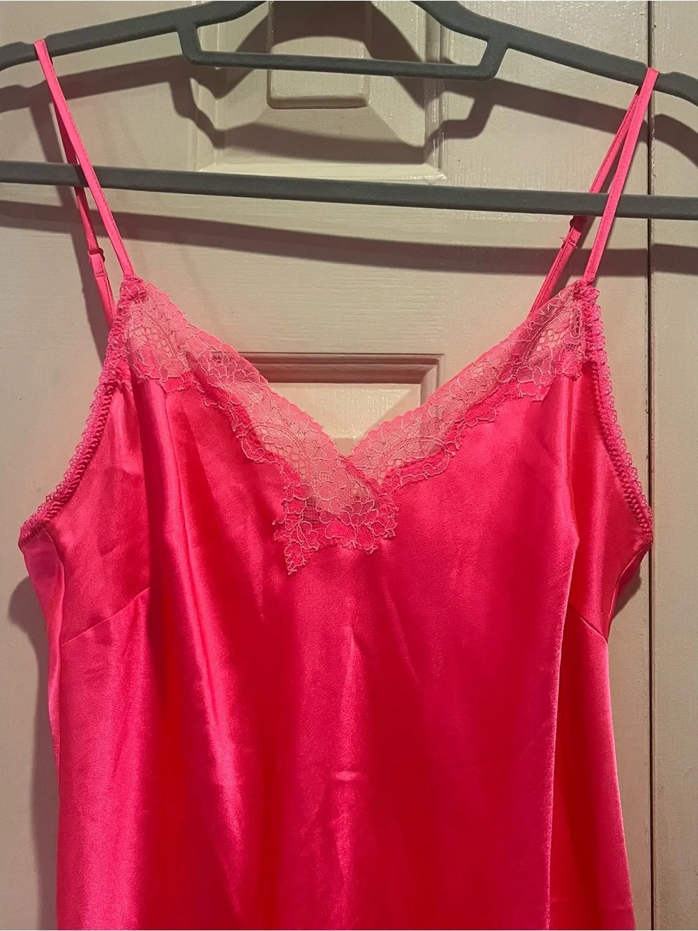 Victoria's Secret Satin Lace Trim Chemise Slip Dress Size M Pink